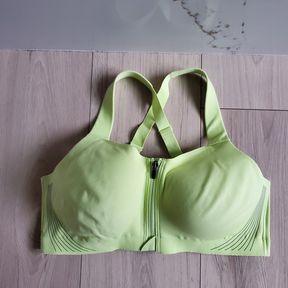 VSX Sports Bra Womens 36D Lime Green Zip Front High Impact Workout Gym Training